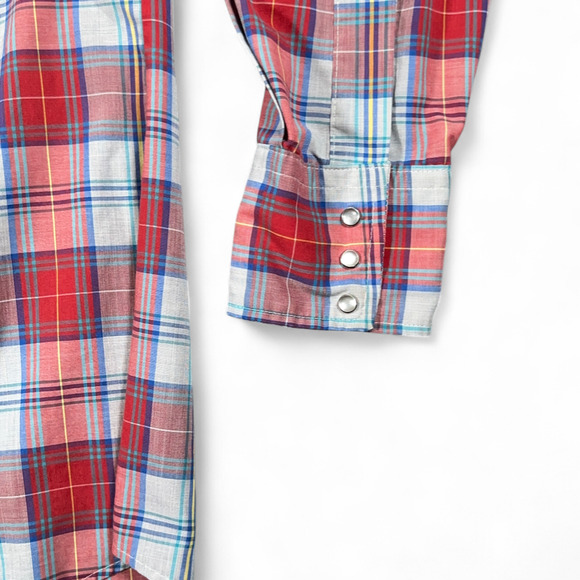 Vintage Open Range Western Shirt Adult EXTRA LARGE Red Plaid Pearl Snap 90s - Picture 7 of 9